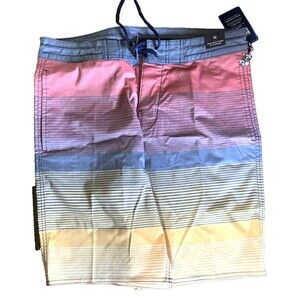 9" Inseam Board Shorts Roundtree & Yorke Stripe Swim Trunks Aqua/Yellow Size 32